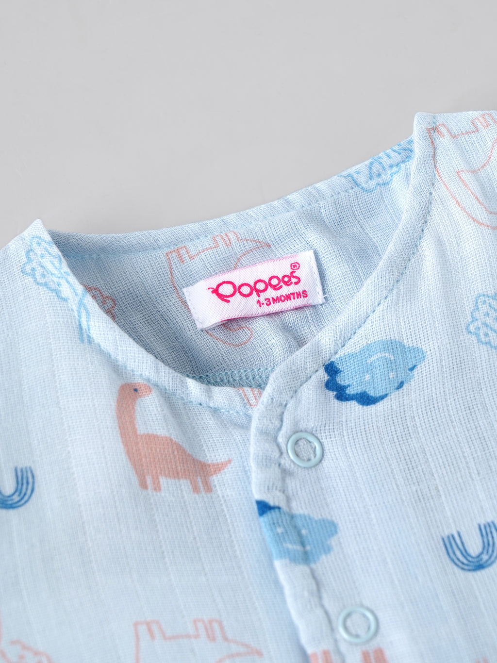 Popees Baby Unisex Printed Short Sleeve Front Open Shirt | Soft & Comfortable Dinosaur Print Casual Shirt | Light Blue |0-6 Months