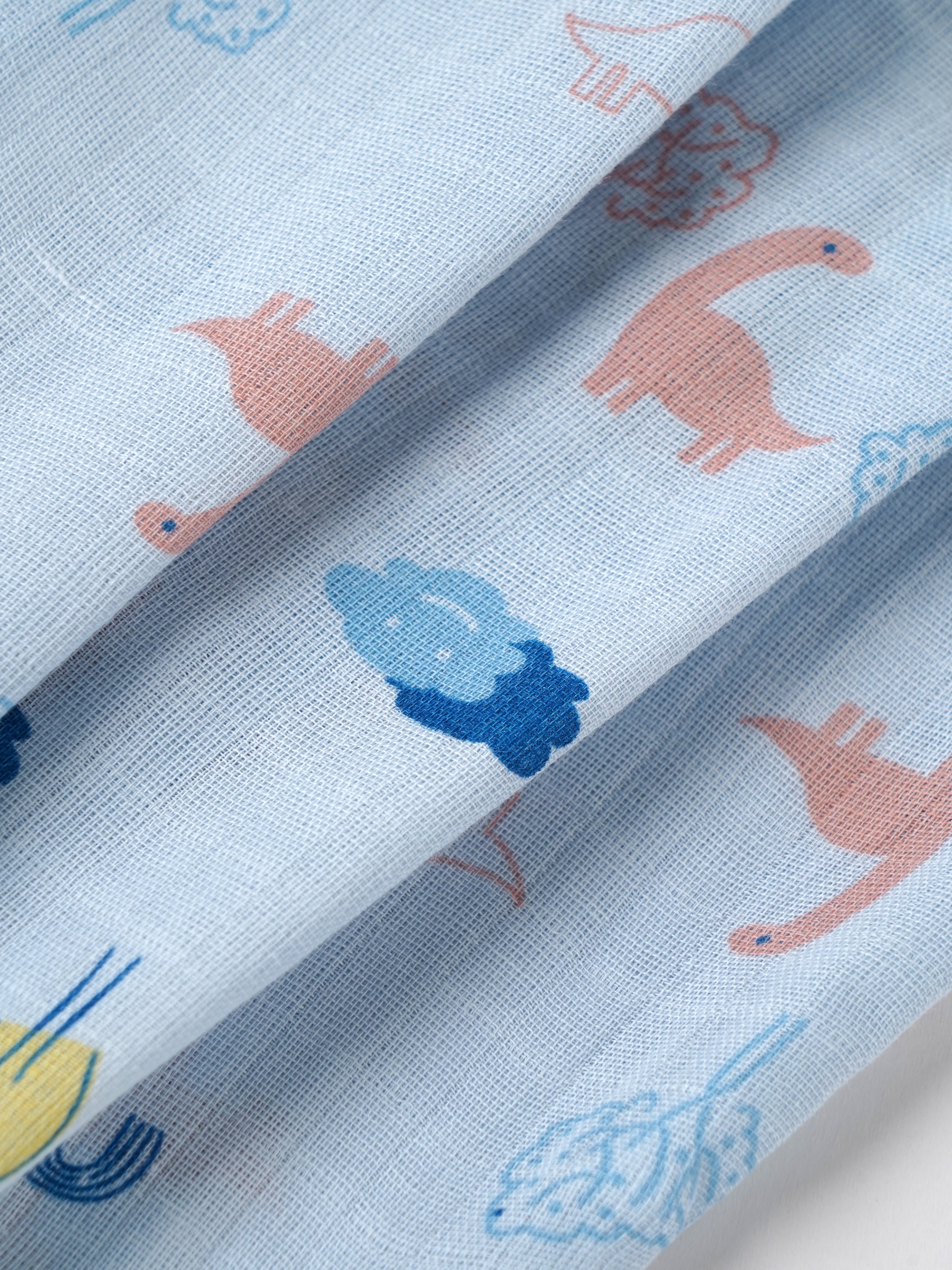 Popees Baby Unisex Printed Short Sleeve Front Open Shirt | Soft & Comfortable Dinosaur Print Casual Shirt | Light Blue |0-6 Months
