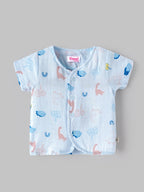 Popees Baby Unisex Printed Short Sleeve Front Open Shirt | Soft & Comfortable Dinosaur Print Casual Shirt | Light Blue |0-6 Months