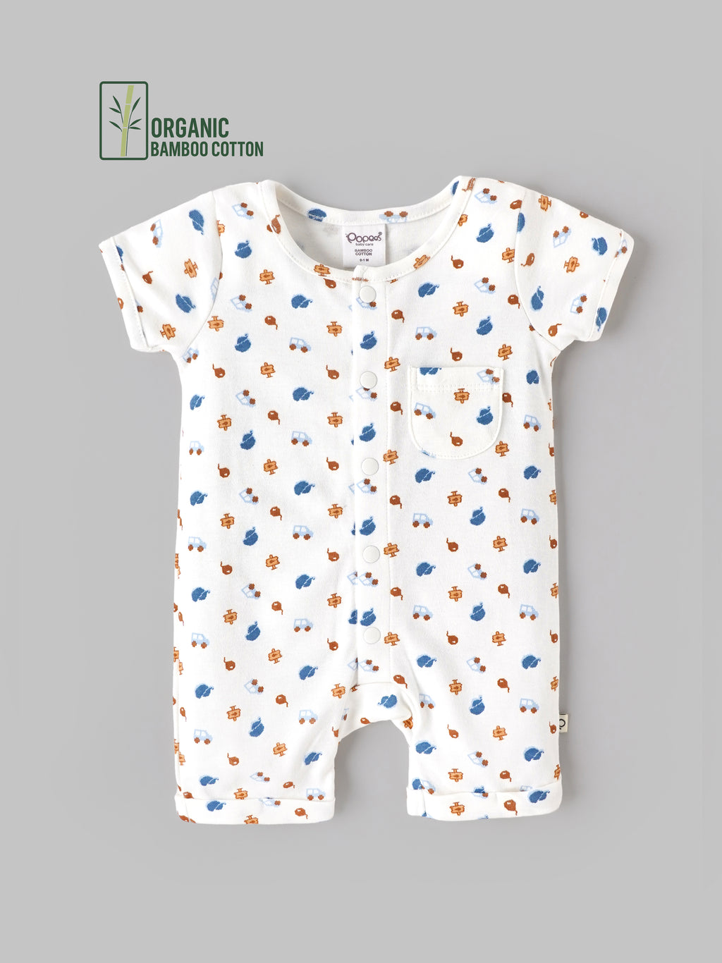 Popees Baby Organic Bamboo Cotton Printed Unisex Romper | White | Tiny Baby to 6 Months