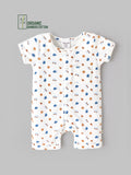 Popees Baby Organic Bamboo Cotton Printed Unisex Romper | White | Tiny Baby to 6 Months
