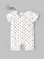 Popees Baby Organic Bamboo Cotton Printed Unisex Romper | White | Tiny Baby to 6 Months