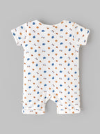 Popees Baby Organic Bamboo Cotton Printed Unisex Romper | White | Tiny Baby to 6 Months