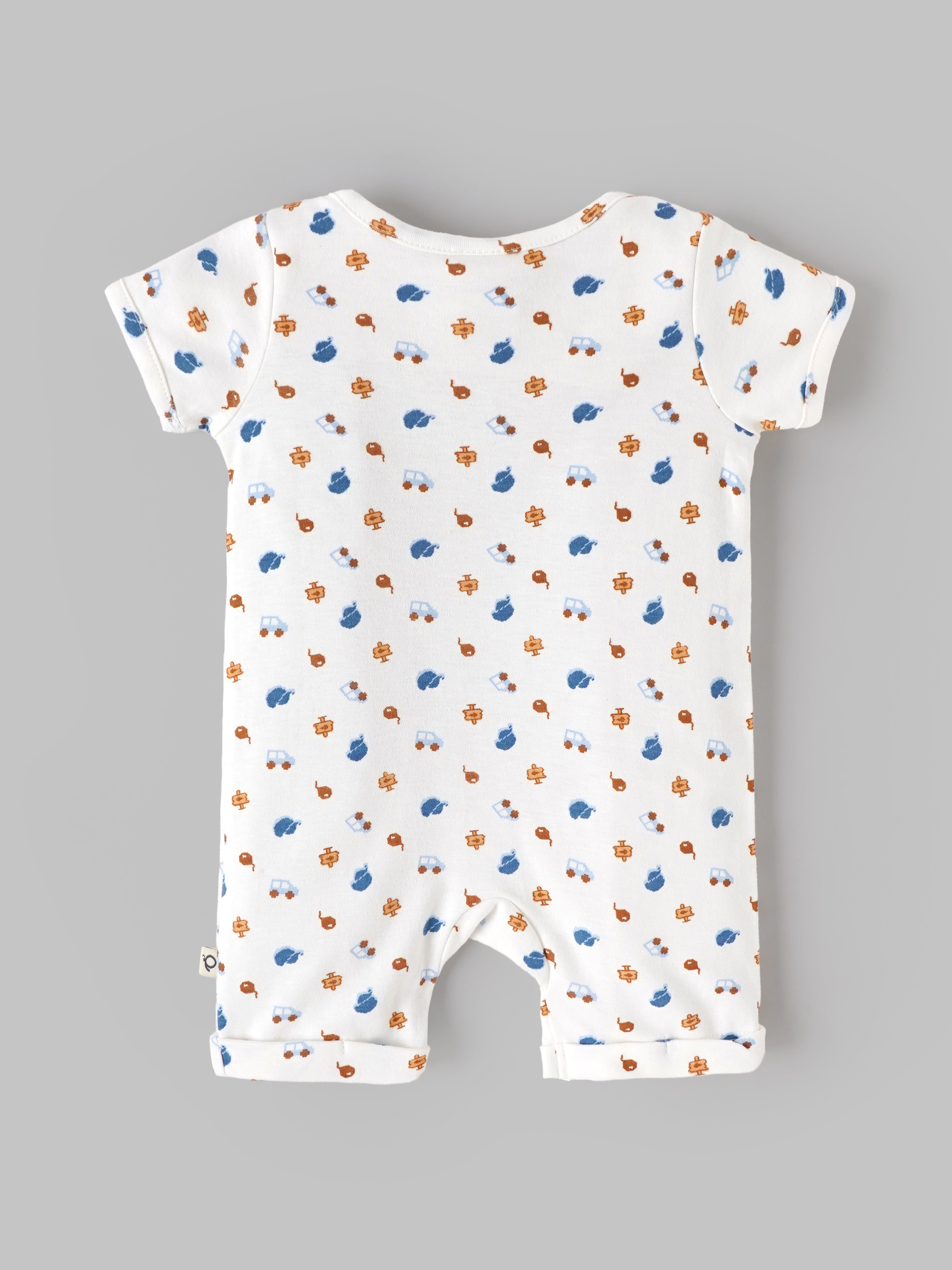 Popees Baby Organic Bamboo Cotton Printed Unisex Romper | White | Tiny Baby to 6 Months