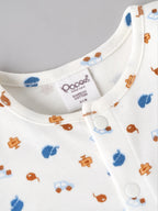 Popees Baby Organic Bamboo Cotton Printed Unisex Romper | White | Tiny Baby to 6 Months
