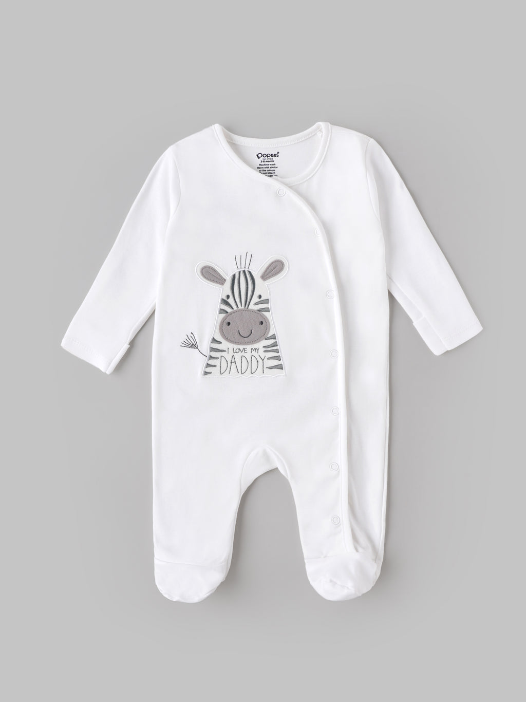 Popees Baby  Full Sleeve Unisex Sleepsuit with Foot Cover | Zebra Printed |Side Snap Button Closure |0–9 Months