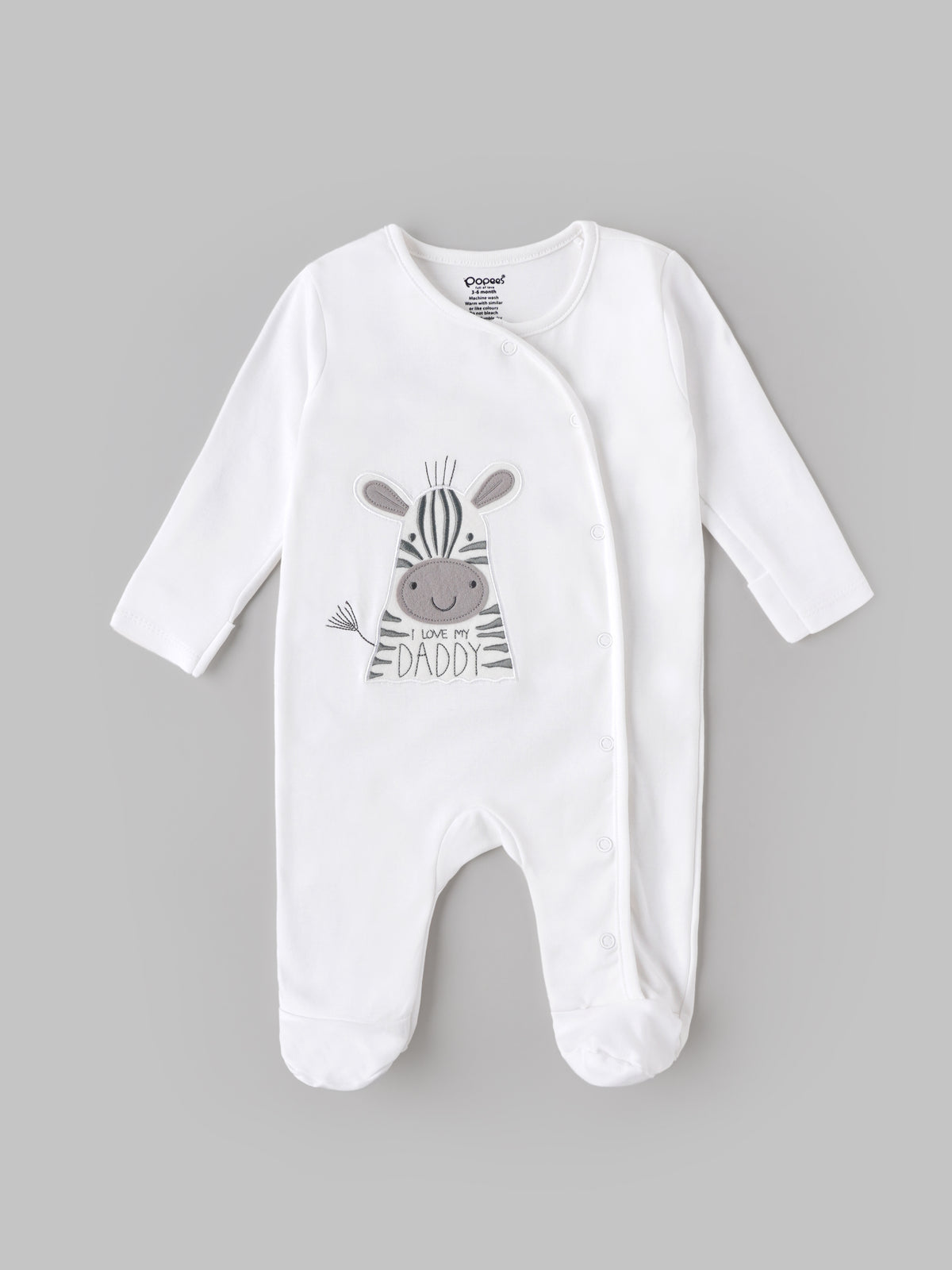 Popees Baby  Full Sleeve Unisex Sleepsuit with Foot Cover | Zebra Printed |Side Snap Button Closure |0–9 Months