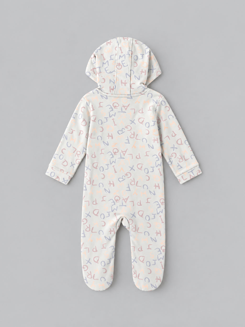 Popees Baby Unisex Alphabet Printed Hooded Full Sleeve Sleepsuit | Soft Baby Romper with Front Zip Closure |0–9 Months