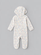 Popees Baby Unisex Alphabet Printed Hooded Full Sleeve Sleepsuit | Soft Baby Romper with Front Zip Closure |0–9 Months