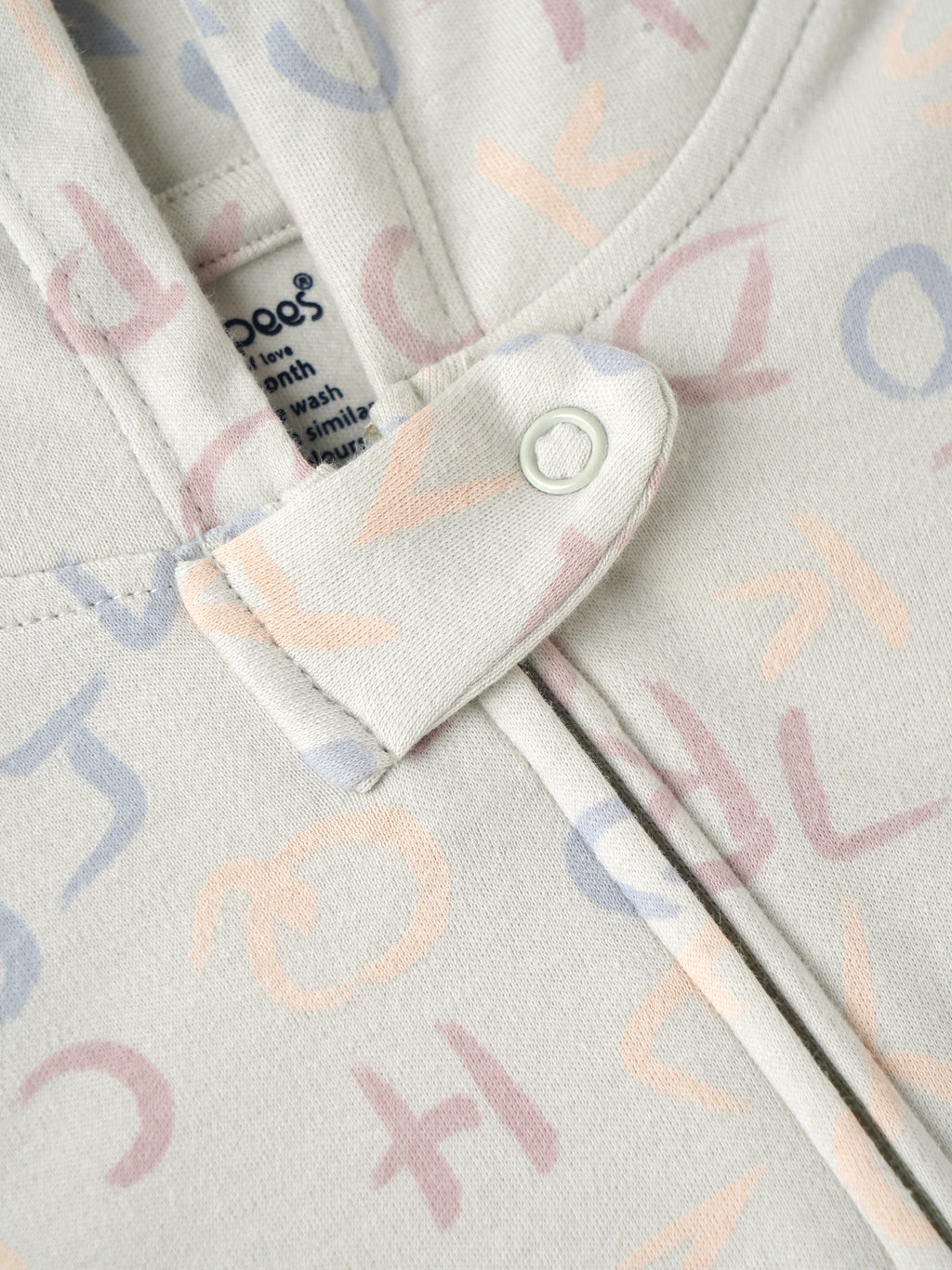 Popees Baby Unisex Alphabet Printed Hooded Full Sleeve Sleepsuit | Soft Baby Romper with Front Zip Closure |0–9 Months
