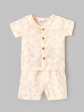 Popees Baby Unisex Printed Half Sleeve Co-Ord Set | Soft Cotton Button-Front T-Shirt & Shorts Set | Comfortable Everyday Wear | 0–9 Months