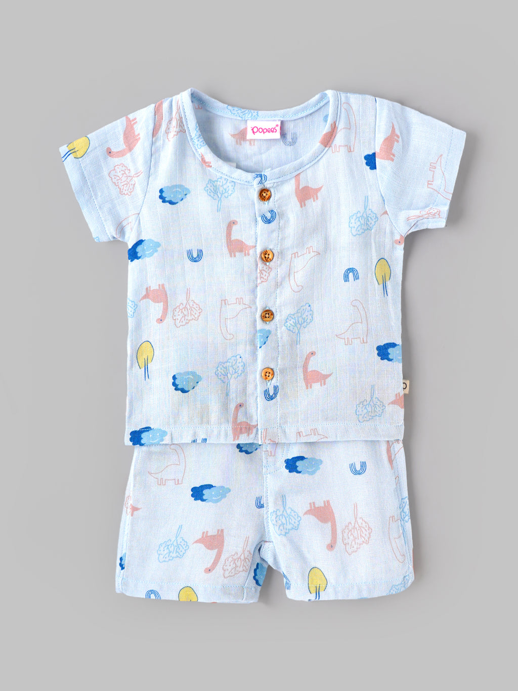 Popees Baby Unisex Dinosaur Print Top & Shorts Set | Soft Cotton Half Sleeve Co-ord Outfit |0–9 Months