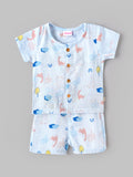 Popees Baby Unisex Dinosaur Print Top & Shorts Set | Soft Cotton Half Sleeve Co-ord Outfit |0–9 Months