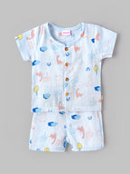 Popees Baby Unisex Dinosaur Print Top & Shorts Set | Soft Cotton Half Sleeve Co-ord Outfit |0–9 Months