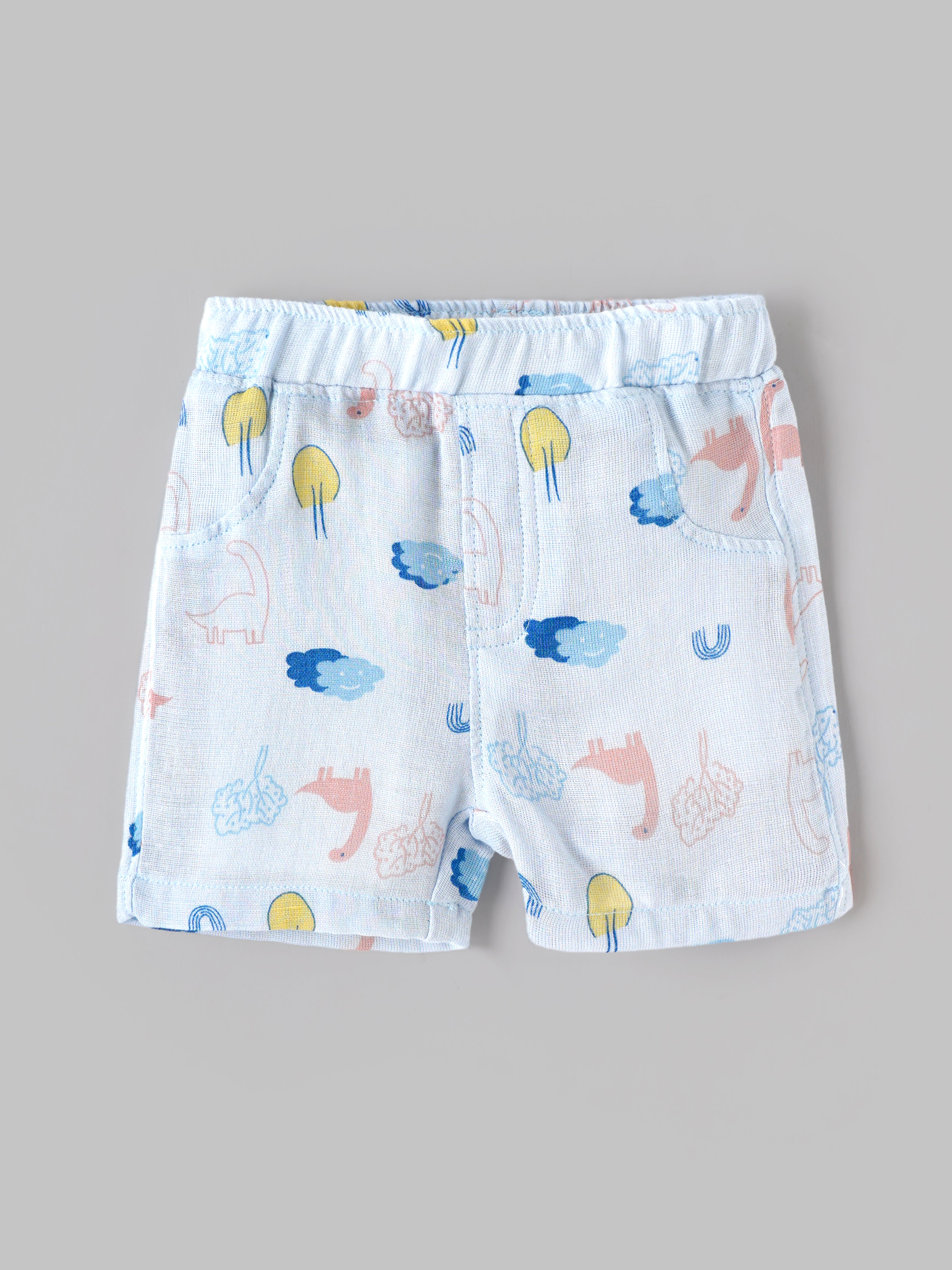 Popees Baby Unisex Dinosaur Print Top & Shorts Set | Soft Cotton Half Sleeve Co-ord Outfit |0–9 Months