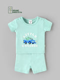 Popees Baby Unisex Organic Bamboo Cotton T-Shirt & Shorts Set | Little Explorer Car Print Co-Ord Set | 0–9 Months