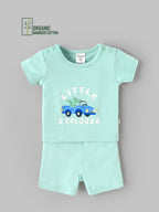 Popees Baby Unisex Organic Bamboo Cotton T-Shirt & Shorts Set | Little Explorer Car Print Co-Ord Set | 0–9 Months