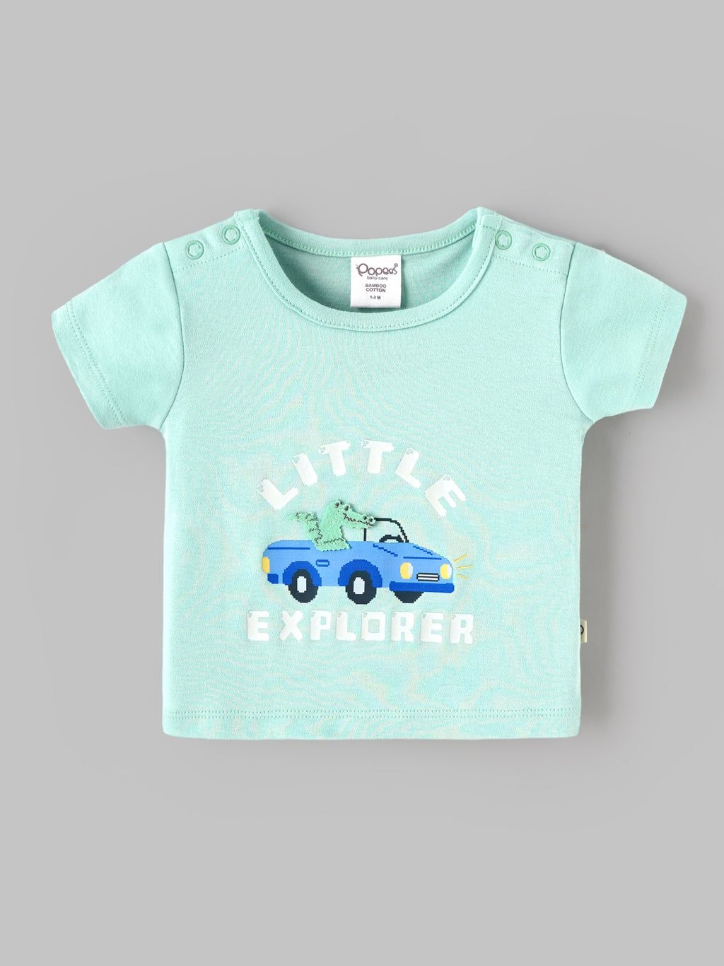 Popees Baby Unisex Organic Bamboo Cotton T-Shirt & Shorts Set | Little Explorer Car Print Co-Ord Set | 0–9 Months