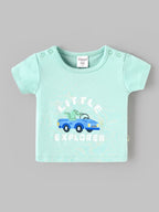 Popees Baby Unisex Organic Bamboo Cotton T-Shirt & Shorts Set | Little Explorer Car Print Co-Ord Set | 0–9 Months