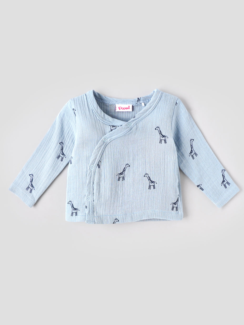 Popees Unisex Giraffe Print 3-Piece Clothing Set | Soft Muslin Cotton Wrap Top, Pants & Bonnet | Blue | NB-9 Months