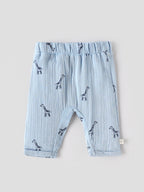 Popees Unisex Giraffe Print 3-Piece Clothing Set | Soft Muslin Cotton Wrap Top, Pants & Bonnet | Blue | NB-9 Months