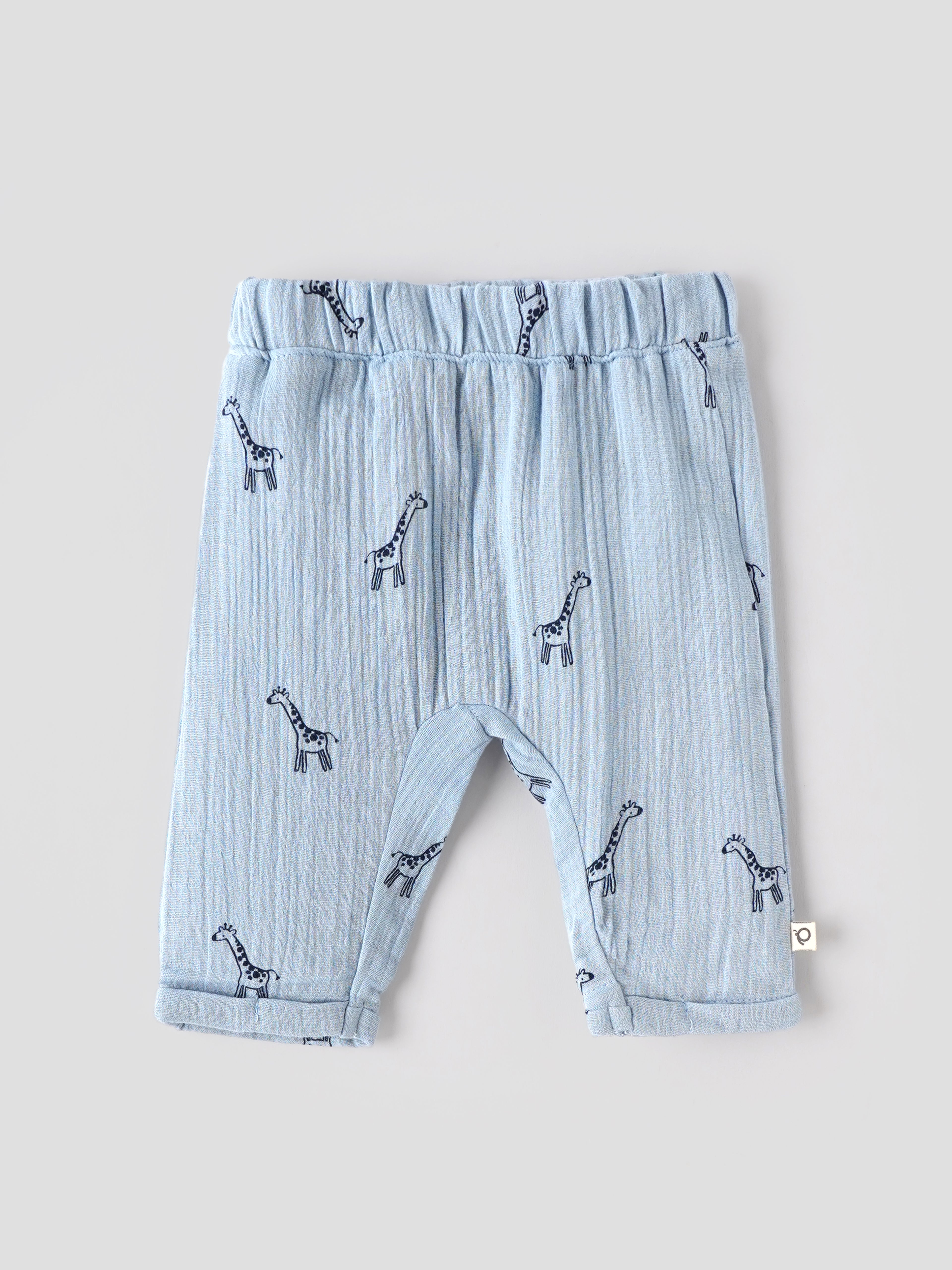 Popees Unisex Giraffe Print 3-Piece Clothing Set | Soft Muslin Cotton Wrap Top, Pants & Bonnet | Blue | NB-9 Months