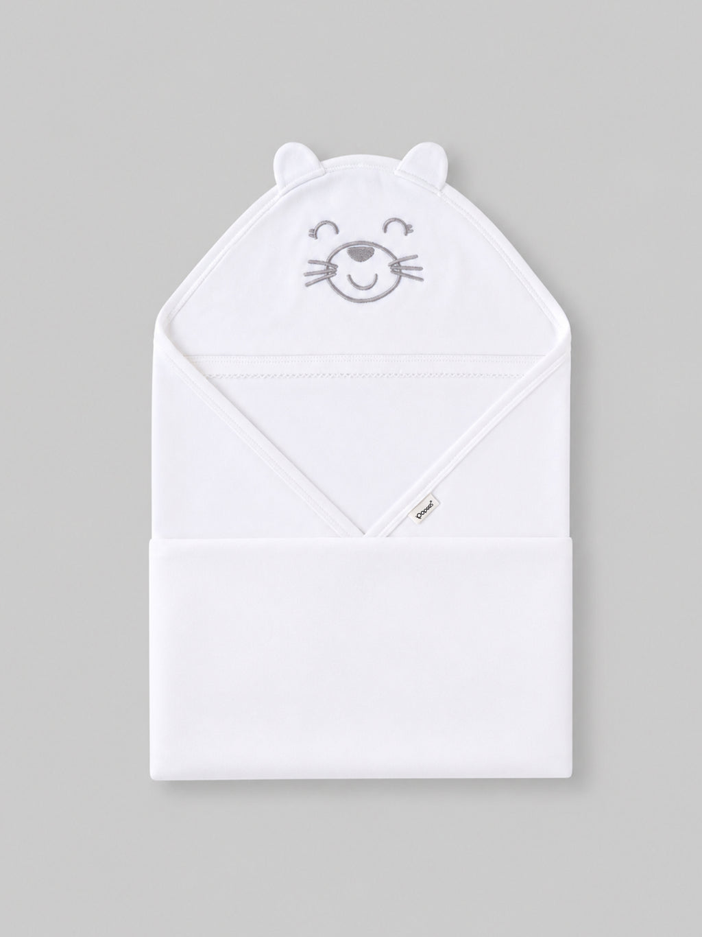 Popees Baby Soft & Comfortable Hooded Wrapper with Cute Cat Embroidery | Newborn Baby Wrap Blanket | White (color and design may vary depending on availability)