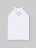 Popees Baby Soft & Comfortable Hooded Wrapper with Cute Cat Embroidery | Newborn Baby Wrap Blanket | White (color and design may vary depending on availability)