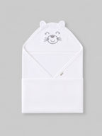 Popees Baby Soft & Comfortable Hooded Wrapper with Cute Cat Embroidery | Newborn Baby Wrap Blanket | White (color and design may vary depending on availability)