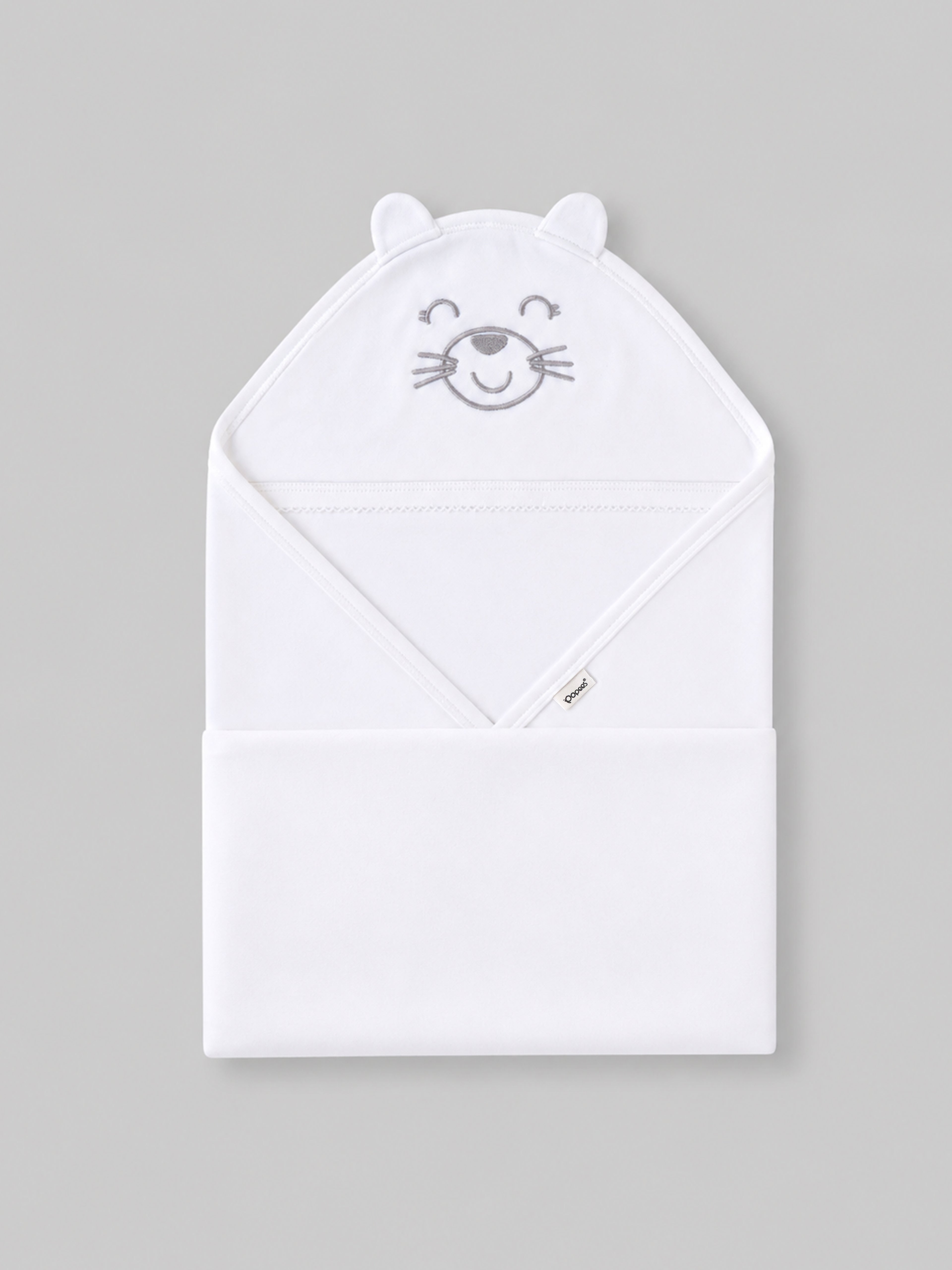 Popees Baby Soft & Comfortable Hooded Wrapper with Cute Cat Embroidery | Newborn Baby Wrap Blanket | White (color and design may vary depending on availability)