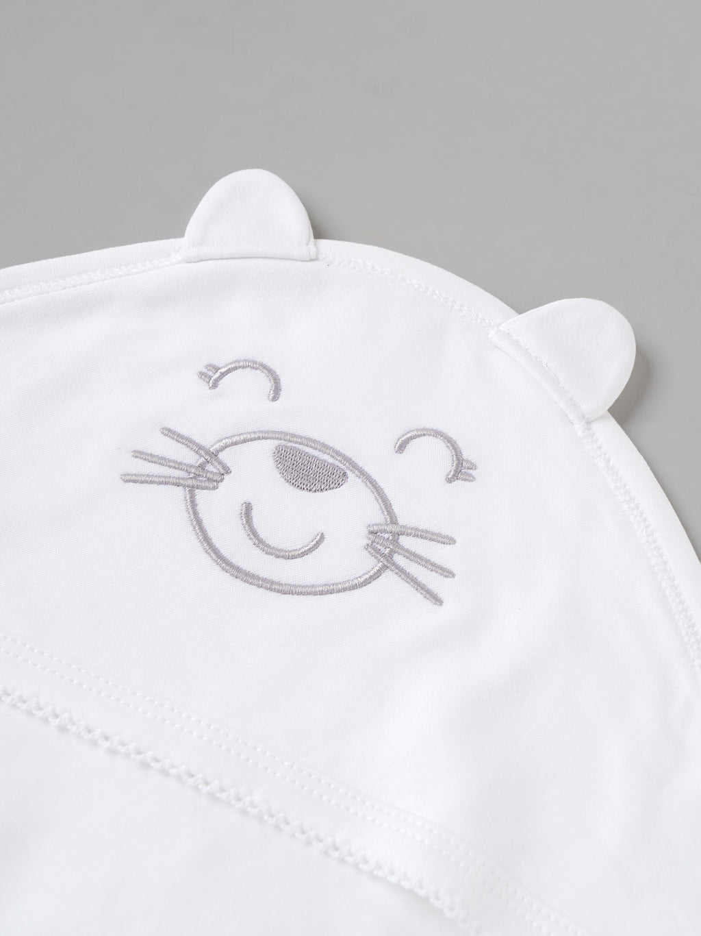 Popees Baby Soft & Comfortable Hooded Wrapper with Cute Cat Embroidery | Newborn Baby Wrap Blanket | White (color and design may vary depending on availability)