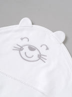 Popees Baby Soft & Comfortable Hooded Wrapper with Cute Cat Embroidery | Newborn Baby Wrap Blanket | White (color and design may vary depending on availability)