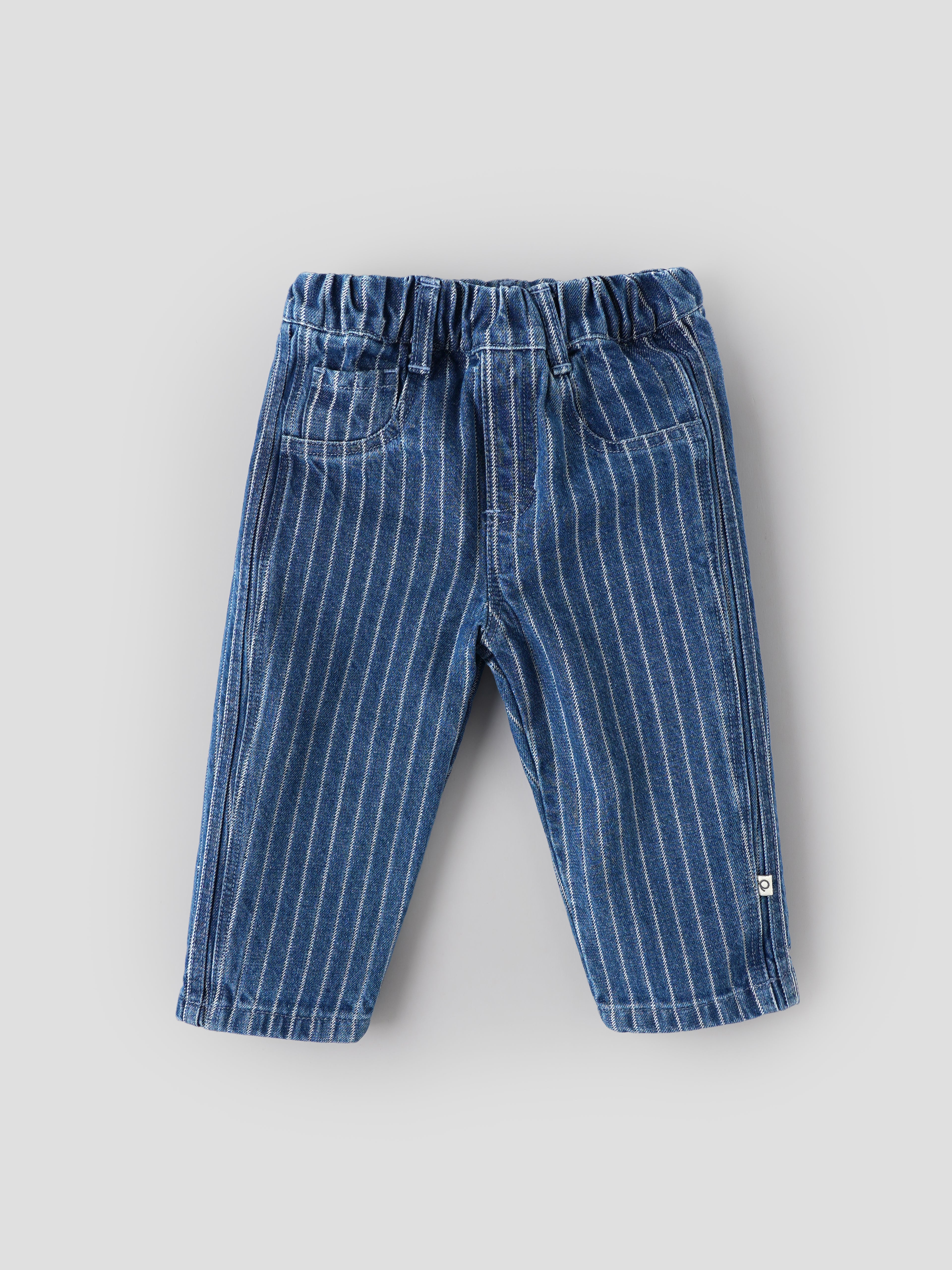 Popees Baby Boys Stylish Striped Denim Pants | Soft & Comfortable Elastic Waist Jeans | Casual Full-Length Trousers | Blue| 9 Months To 4 Years