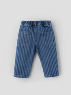 Popees Baby Boys Stylish Striped Denim Pants | Soft & Comfortable Elastic Waist Jeans | Casual Full-Length Trousers | Blue| 9 Months To 4 Years