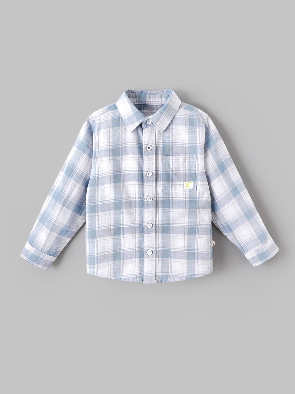 Popees Baby Boys Cotton Full Sleeve Checked Shirt | Soft Button-Down Casual Plaid Shirt with Chest Pocket | Blue & White | 9 Months–4 Years