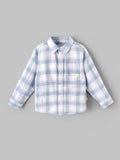 Popees Baby Boys Cotton Full Sleeve Checked Shirt | Soft Button-Down Casual Plaid Shirt with Chest Pocket | Blue & White | 9 Months–4 Years