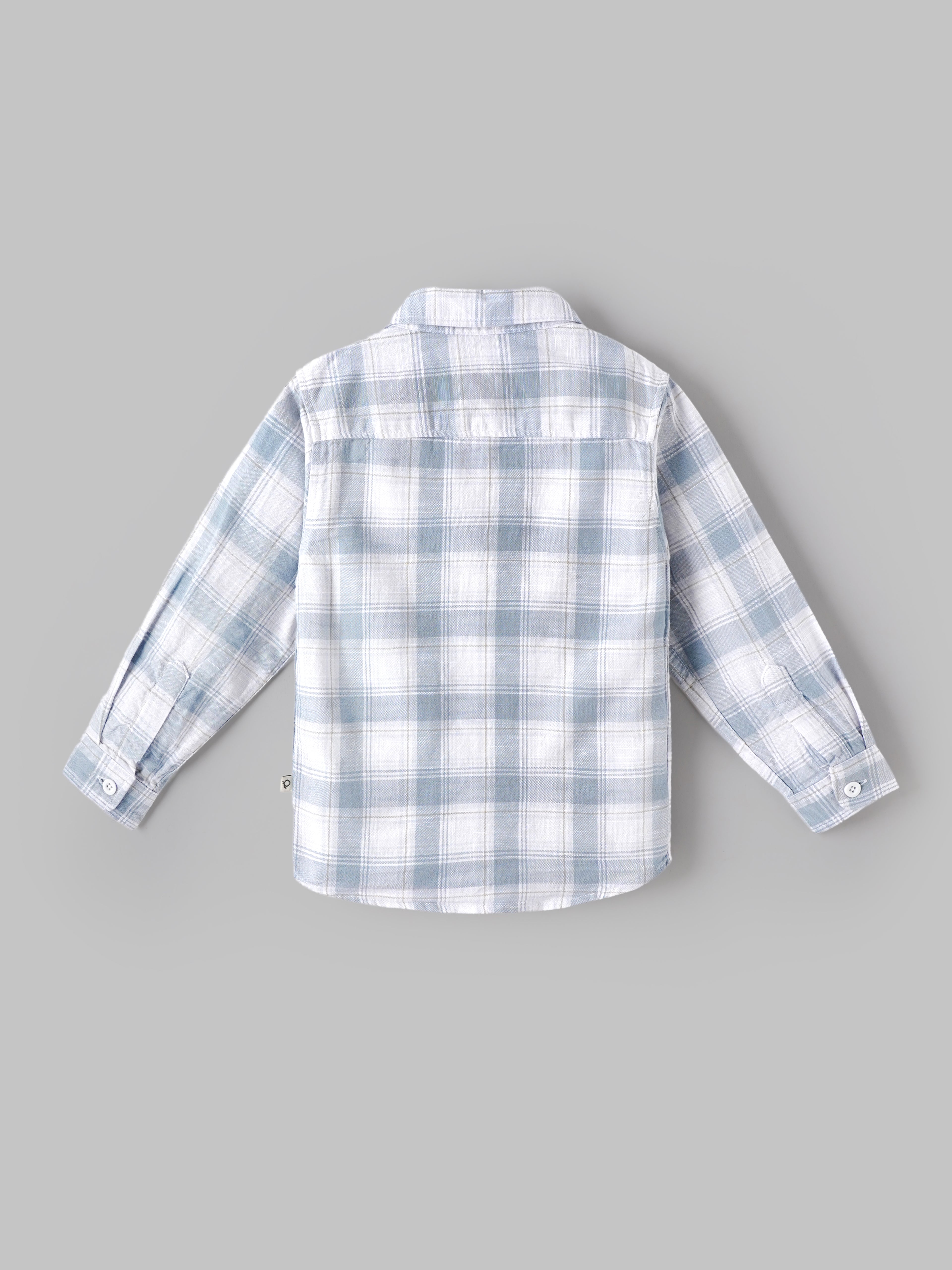 Popees Baby Boys Cotton Full Sleeve Checked Shirt | Soft Button-Down Casual Plaid Shirt with Chest Pocket | Blue & White | 9 Months–4 Years