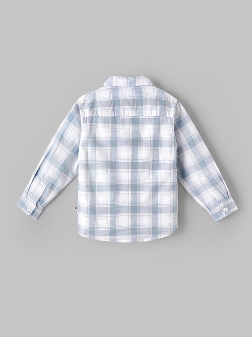 Popees Baby Boys Cotton Full Sleeve Checked Shirt | Soft Button-Down Casual Plaid Shirt with Chest Pocket | Blue & White | 9 Months–4 Years