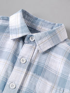 Popees Baby Boys Cotton Full Sleeve Checked Shirt | Soft Button-Down Casual Plaid Shirt with Chest Pocket | Blue & White | 9 Months–4 Years