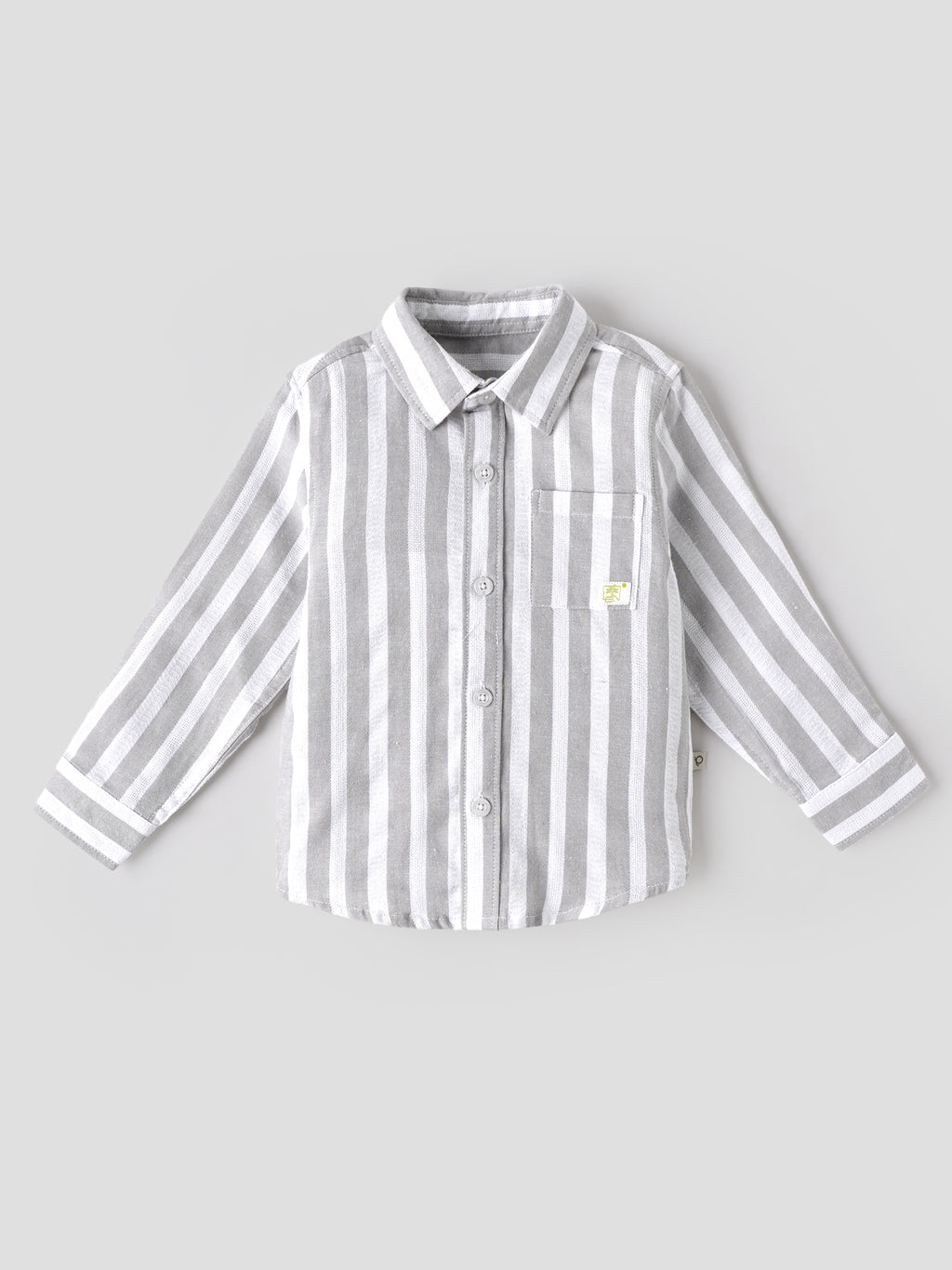 Popees Baby Boys Soft & Stylish Full Sleeve Striped Shirt | Collared Button-Down Shirt with Front Pocket | Grey & White(9M-4Y)