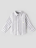 Popees Baby Boys Soft & Stylish Full Sleeve Striped Shirt | Collared Button-Down Shirt with Front Pocket | Grey & White(9M-4Y)