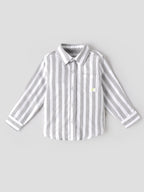 Popees Baby Boys Soft & Stylish Full Sleeve Striped Shirt | Collared Button-Down Shirt with Front Pocket | Grey & White(9M-4Y)