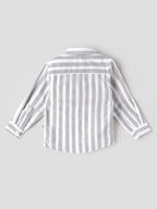 Popees Baby Boys Soft & Stylish Full Sleeve Striped Shirt | Collared Button-Down Shirt with Front Pocket | Grey & White(9M-4Y)