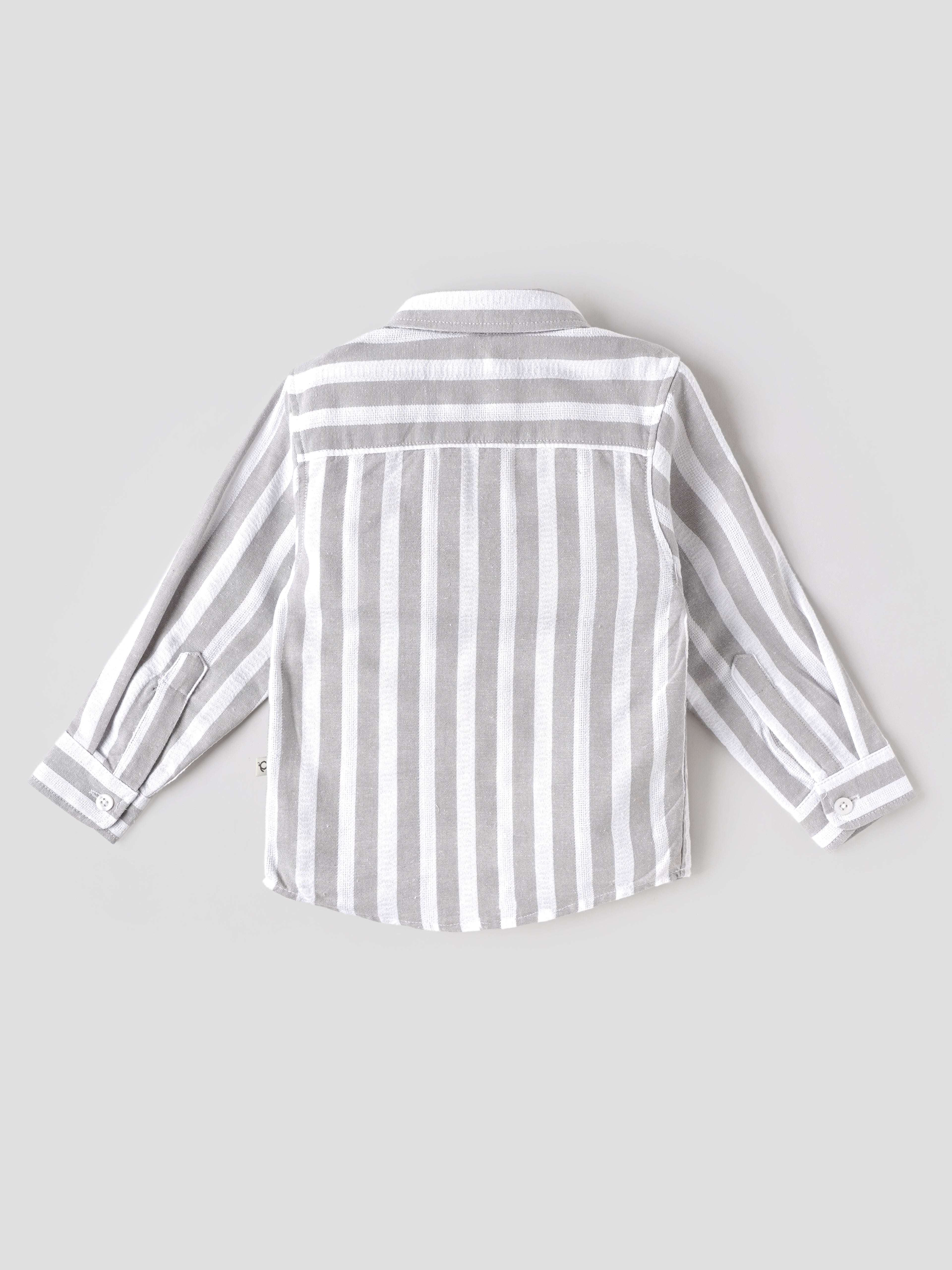 Popees Baby Boys Soft & Stylish Full Sleeve Striped Shirt | Collared Button-Down Shirt with Front Pocket | Grey & White(9M-4Y)