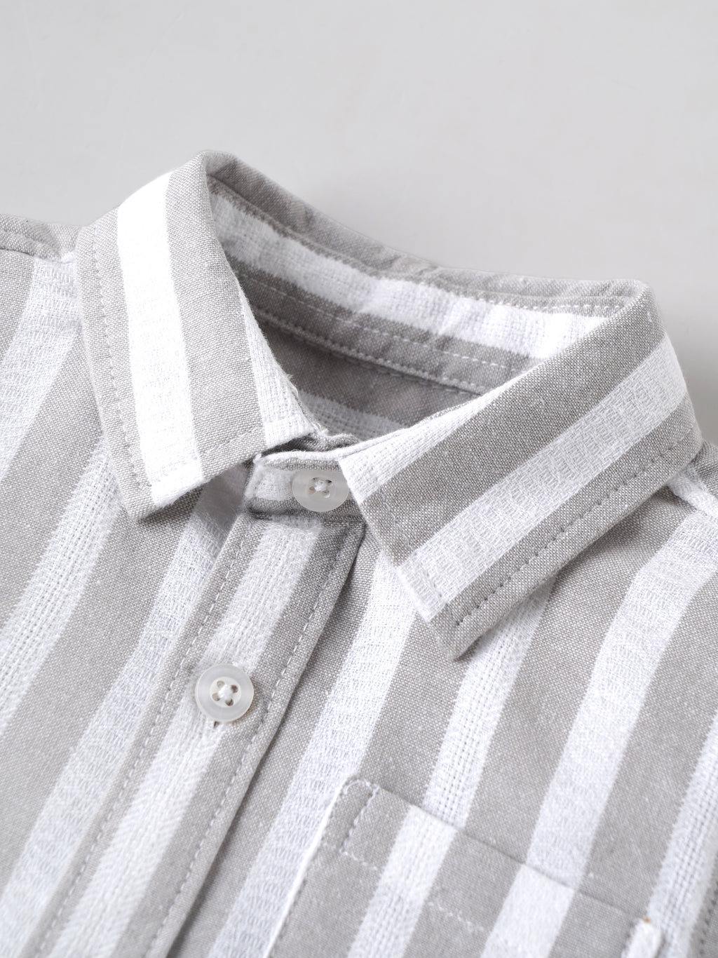 Popees Baby Boys Soft & Stylish Full Sleeve Striped Shirt | Collared Button-Down Shirt with Front Pocket | Grey & White(9M-4Y)