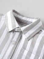 Popees Baby Boys Soft & Stylish Full Sleeve Striped Shirt | Collared Button-Down Shirt with Front Pocket | Grey & White(9M-4Y)