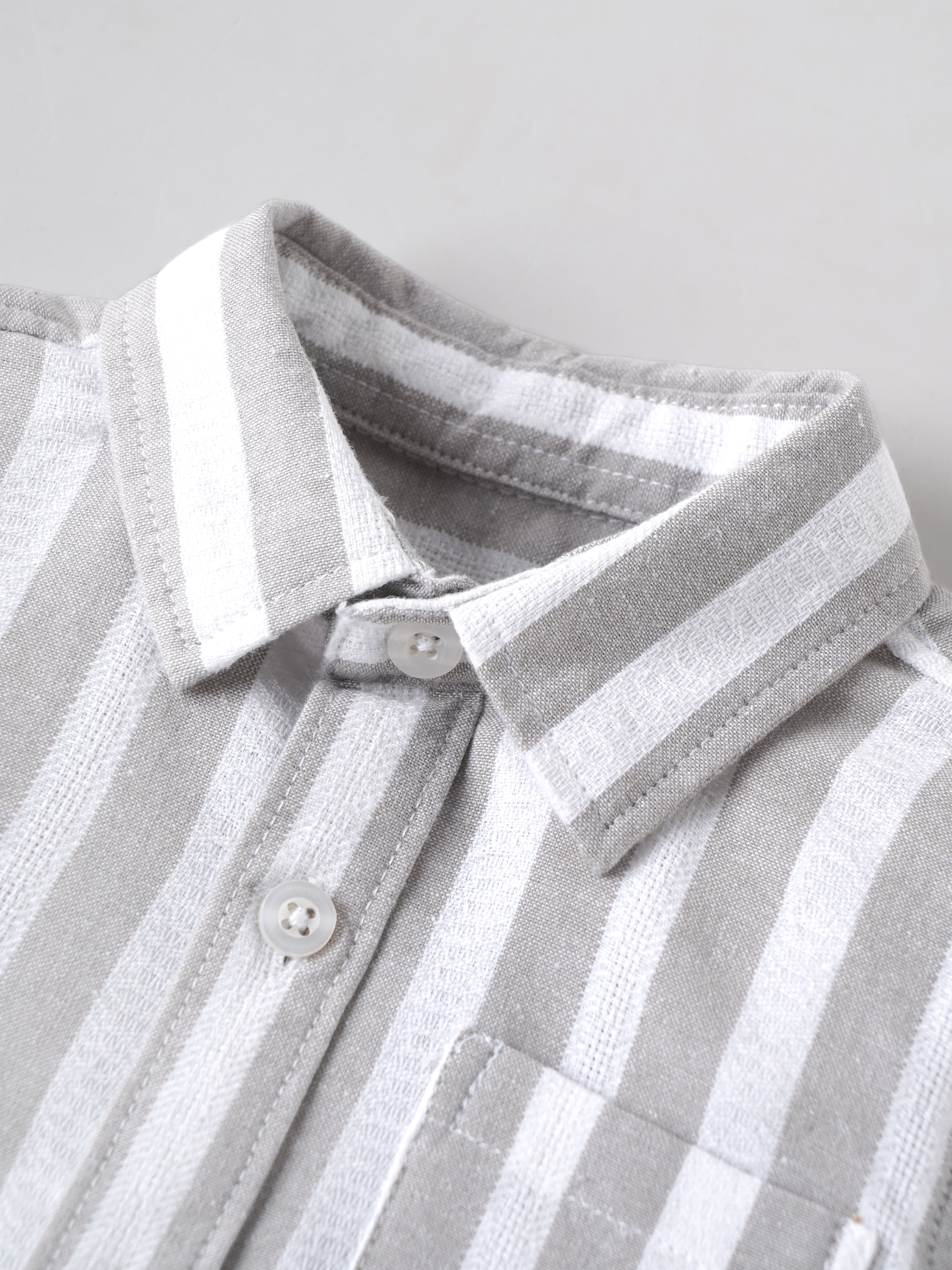 Popees Baby Boys Soft & Stylish Full Sleeve Striped Shirt | Collared Button-Down Shirt with Front Pocket | Grey & White(9M-4Y)
