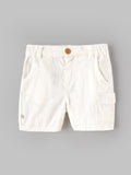 Popees Baby Boys Shorts | Soft Cotton Blend Elastic Waist Casual Shorts with Side Utility Pocket | White |9 Months-4 Years