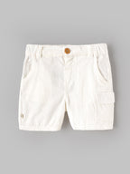 Popees Baby Boys Shorts | Soft Cotton Blend Elastic Waist Casual Shorts with Side Utility Pocket | White |9 Months-4 Years