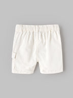 Popees Baby Boys Shorts | Soft Cotton Blend Elastic Waist Casual Shorts with Side Utility Pocket | White |9 Months-4 Years